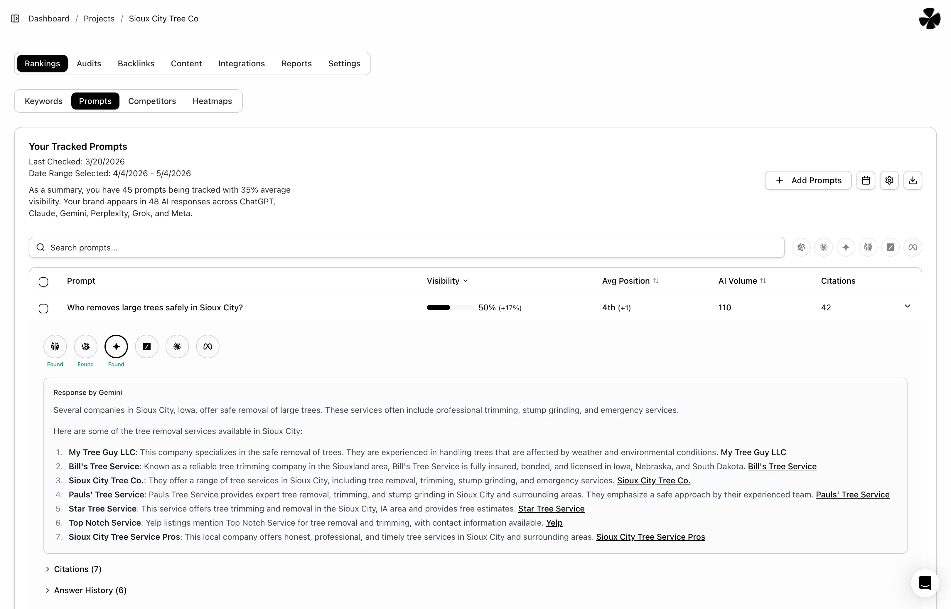 AI prompt tracking dashboard