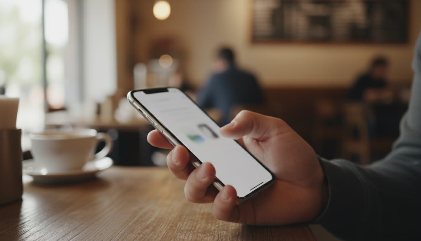 Hand holding a phone with a softly blurred notification screen
