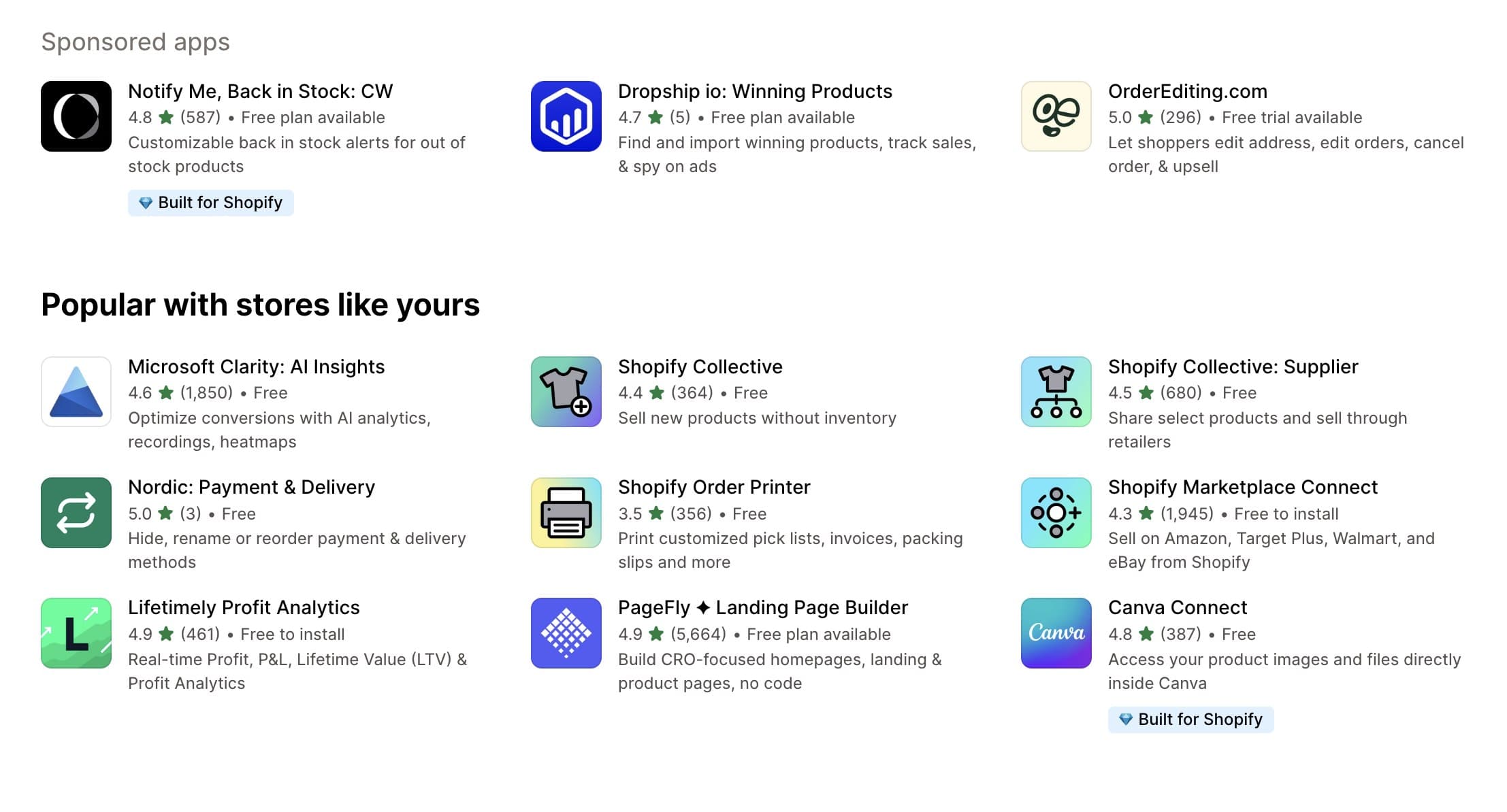 Screenshot of the Shopify App Store