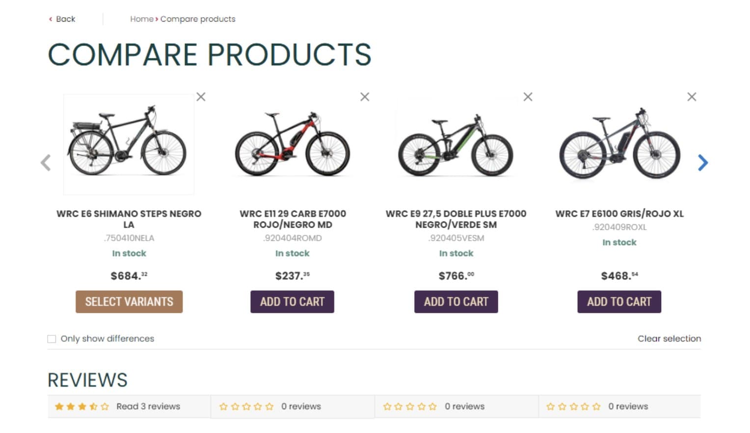 Custom product comparison table built into a Shopify theme